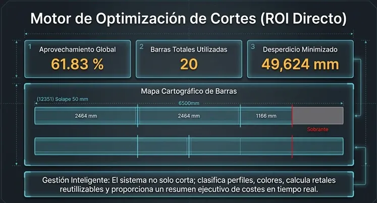 Motor de optimizacion de cortes con metricas de aprovechamiento